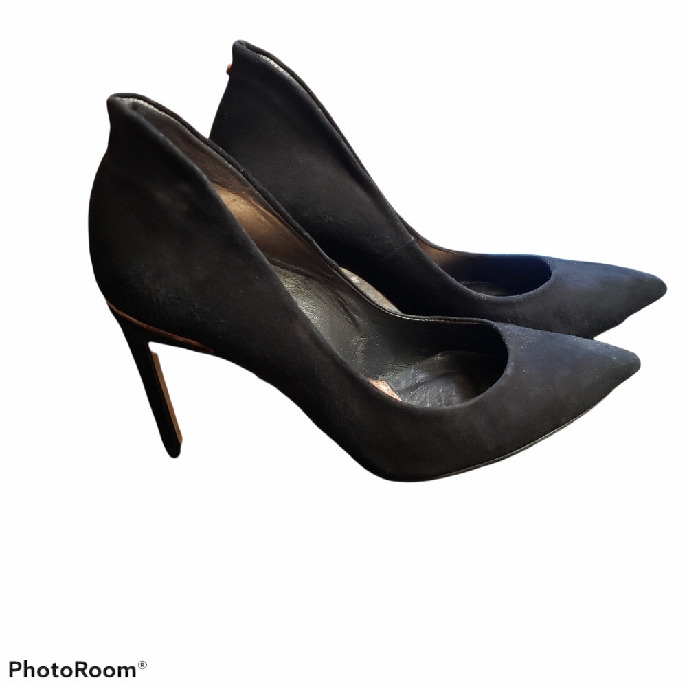 Ted Baker Black Leather Rose Gold Heels Size 39